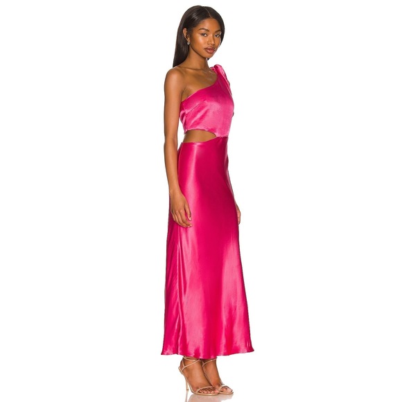 NEW Bardot Audrey One Shoulder Top MAXI DRESS Gown Pop Hot Pink 10 Large - Picture 2 of 3
